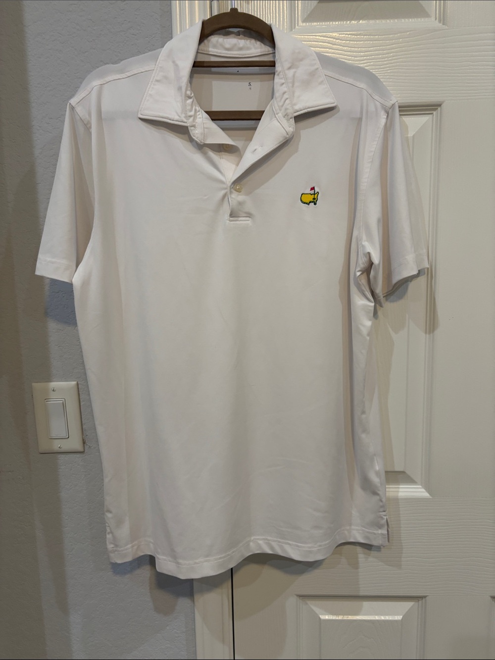 Men's White Polo Shirt with Small Embroidered Golf Emblem